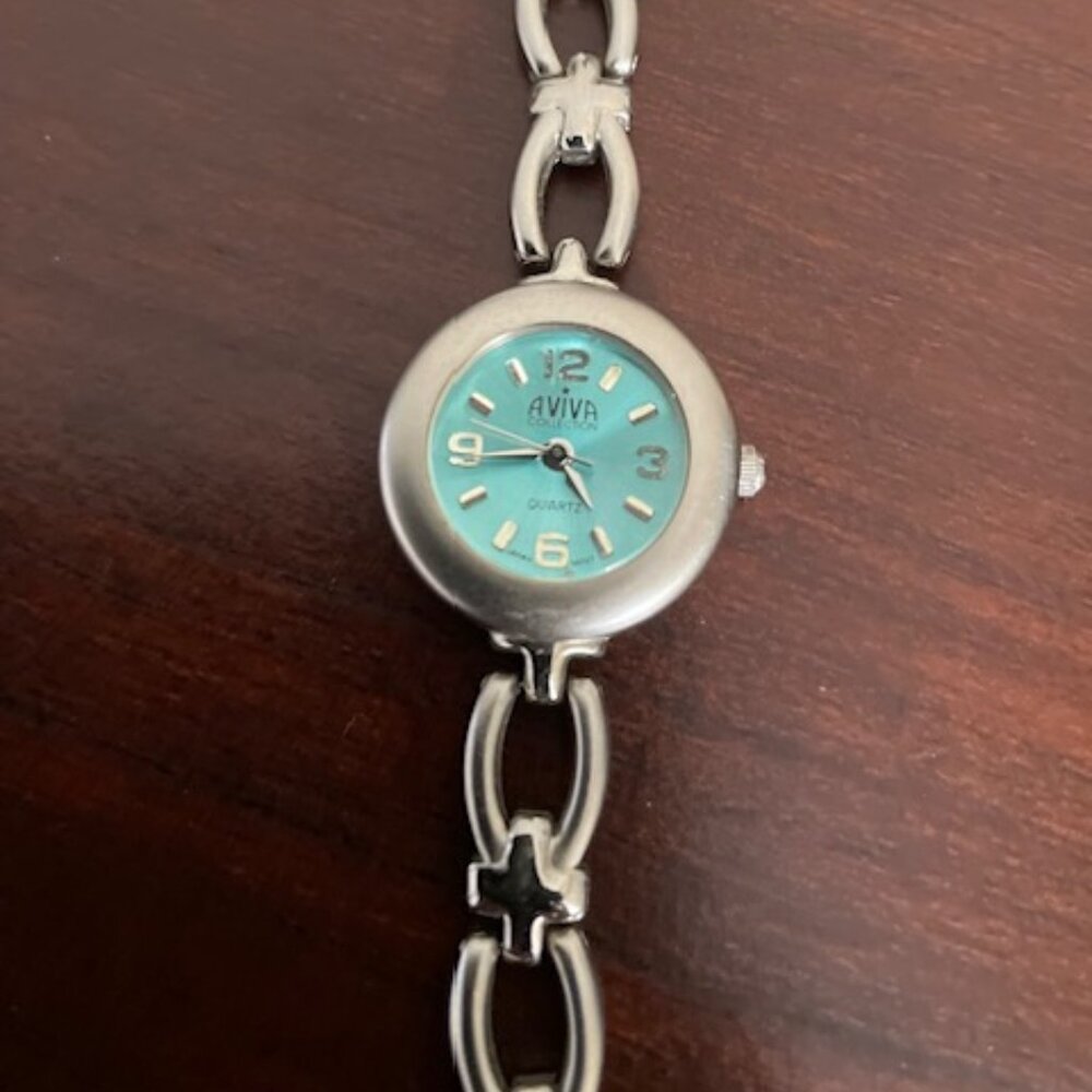 Aviva Women's Silver Bracelet Watch with Turquoise Dial